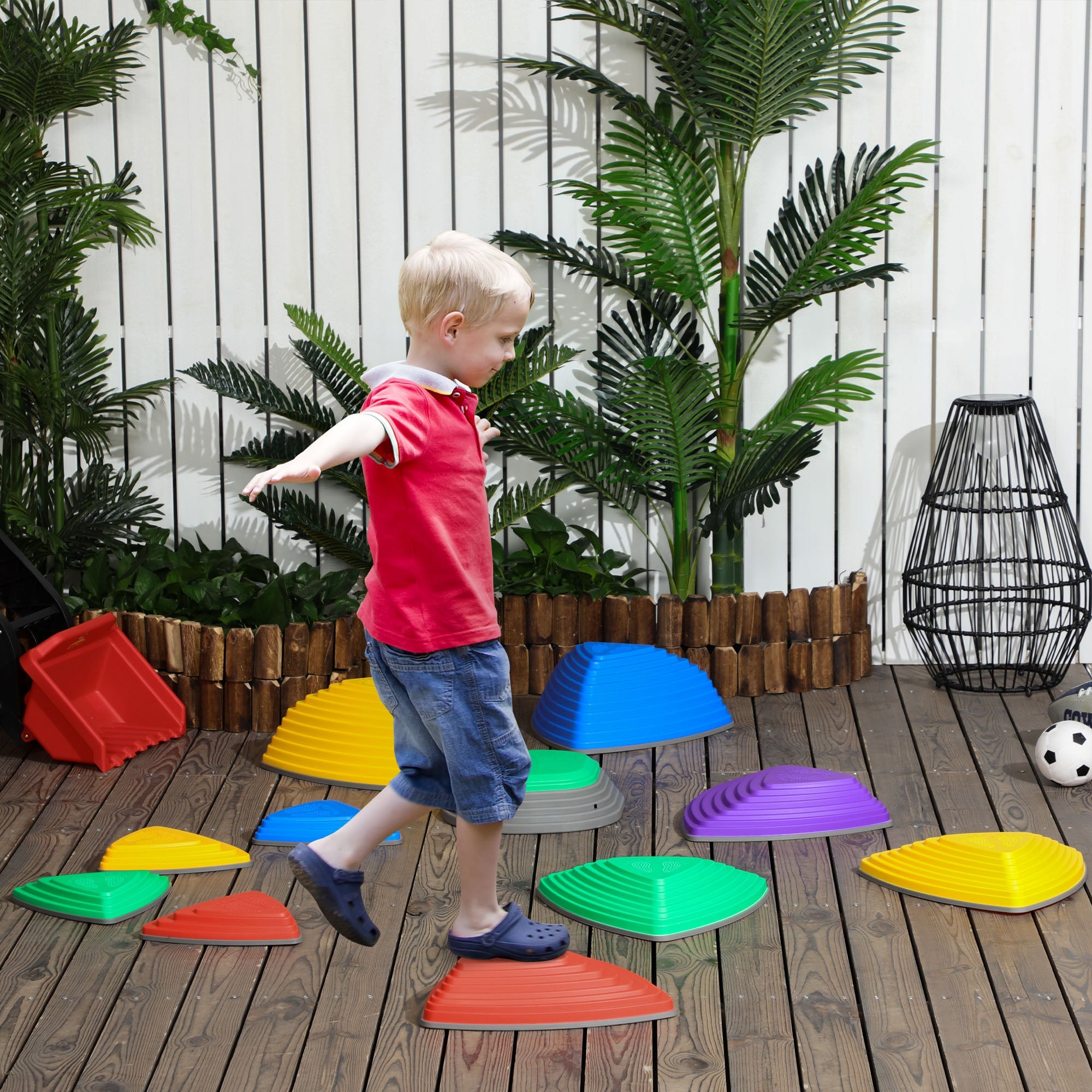 Outsunny Kids Balance Stepping Stones 11 pcs Set, Fun Indoor Outdoor Play Equipment for Obstacle Courses 