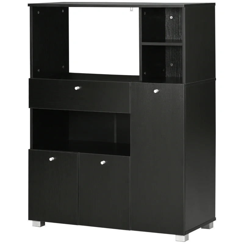 Compact Kitchen Pantry Buffet Server Hutch Storage Cabinet  with Microwave Oven Stand Drawer and Shelves, Black