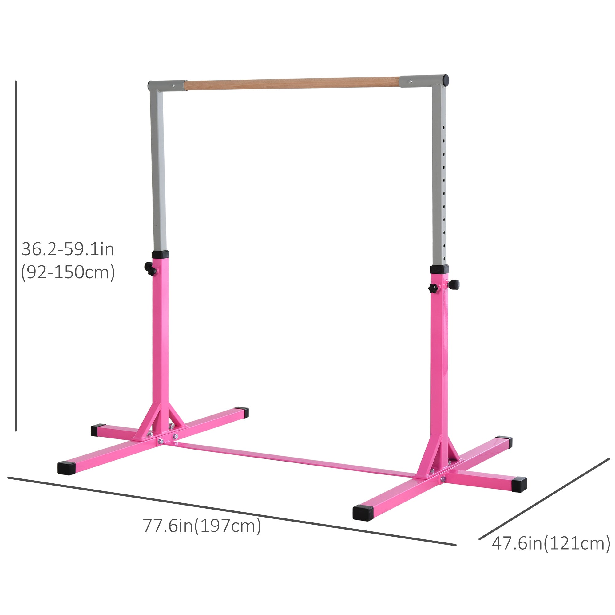 Soozier Professional Home Gymnastics Horizontal Bar for Kids Adjustable Home Gym Fitness w/ Steel Frame and Beechwood 
