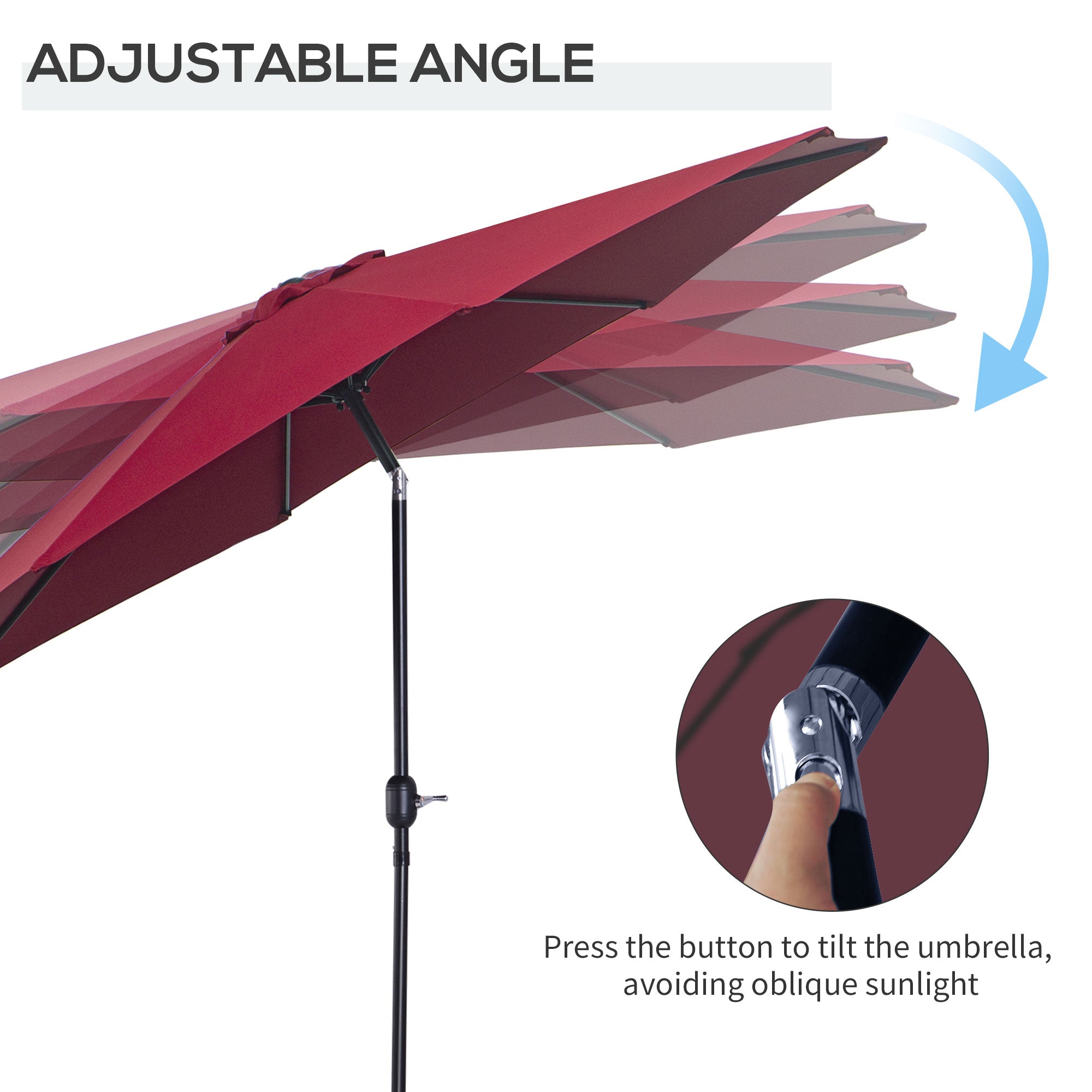 Outsunny Steel Frame Patio Umbrella: 10'x8' Round Market Garden Parasol Canopy, Wine Red 