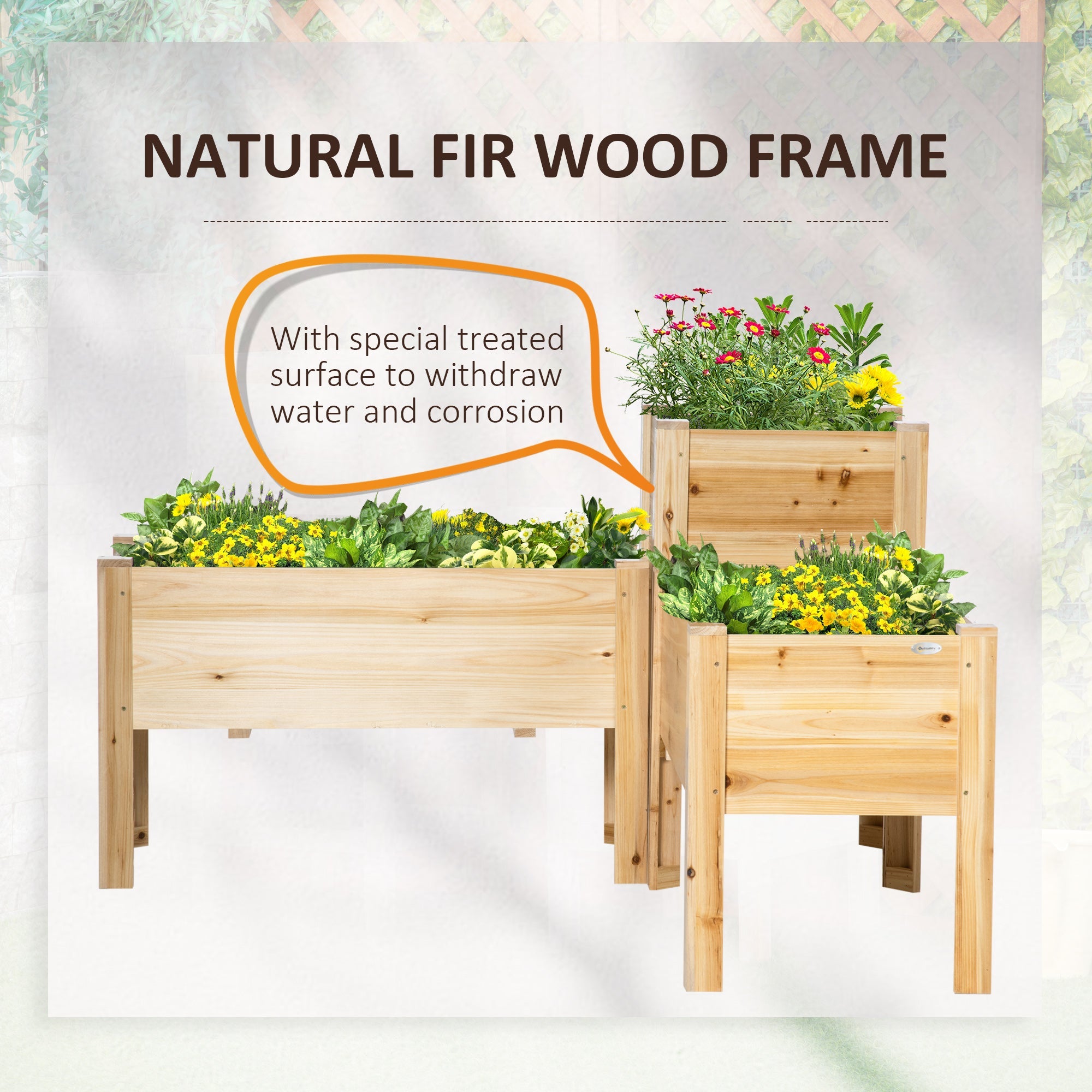 Outsunny Raised Garden Bed Set of 3, Wood Planter Box, Outdoor Freestanding Garden Boxes for Fruit Vegetable Flower Herb 