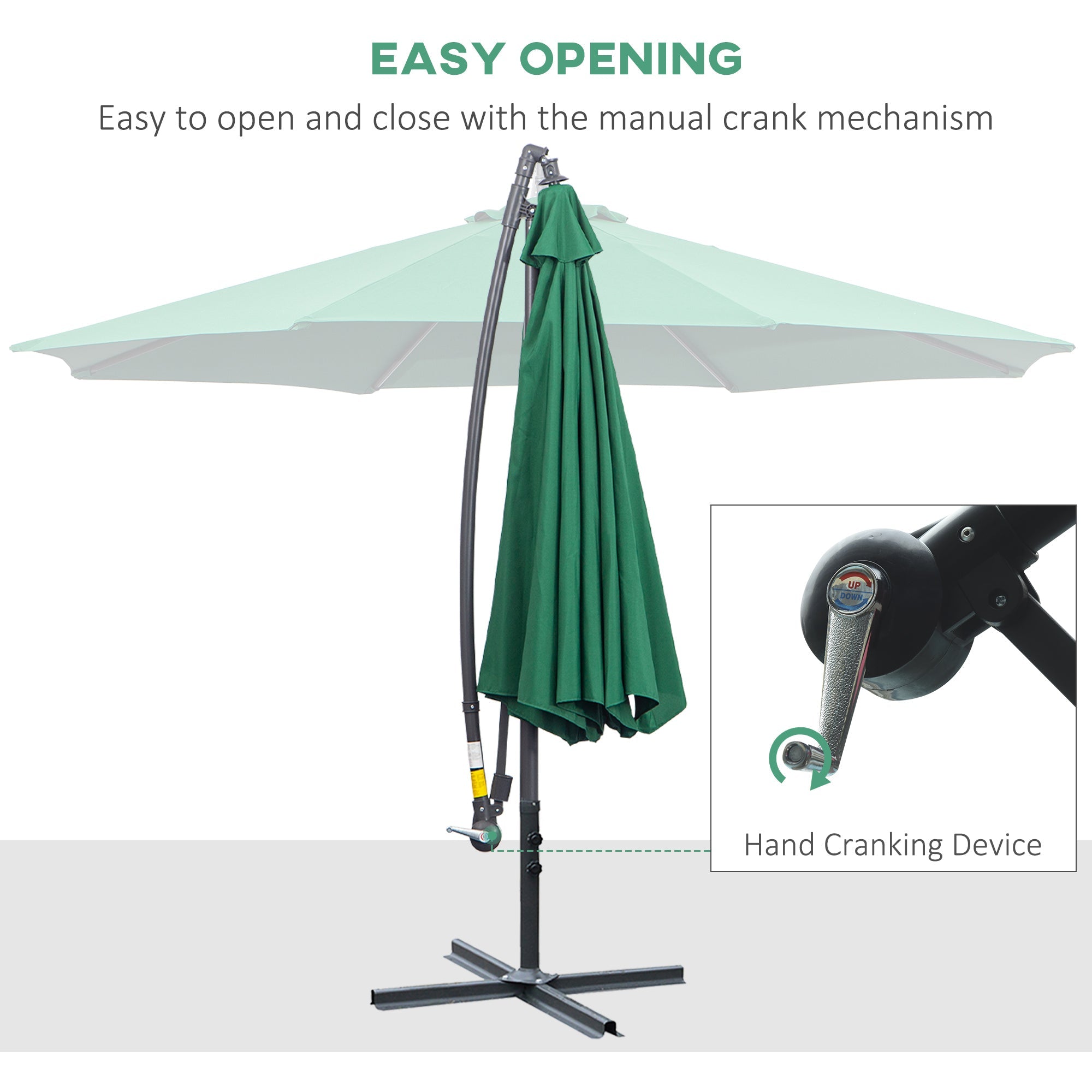 Outsunny Φ10' Offset Hanging Umbrella Patio Sun Shade Canopy Outdoor Market Parasol Crank Lift Dark Green 