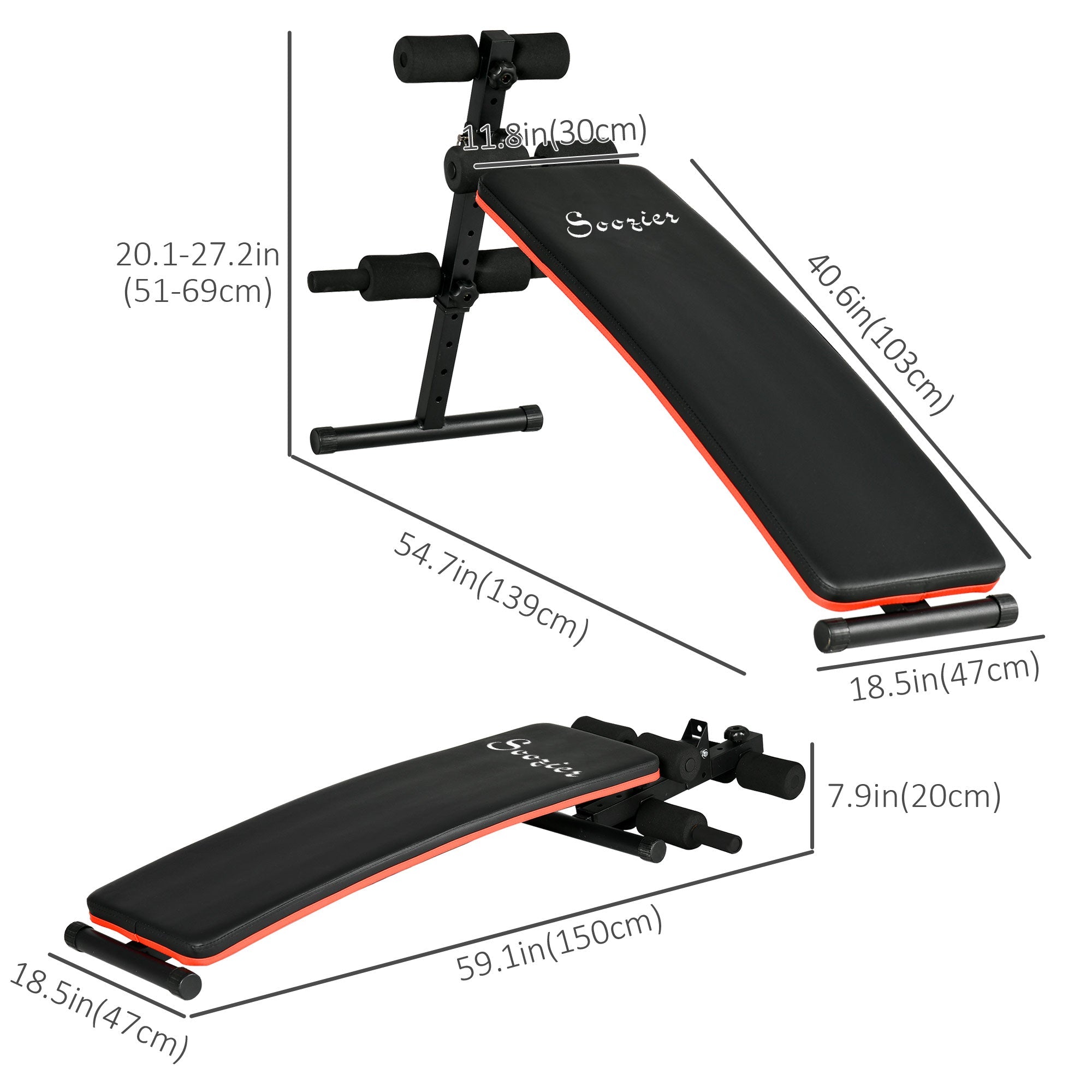 Soozier Adjustable Sit Up Bench Core Workout with Thigh Support Foldable Exercise Equipment for Home Gym Black 