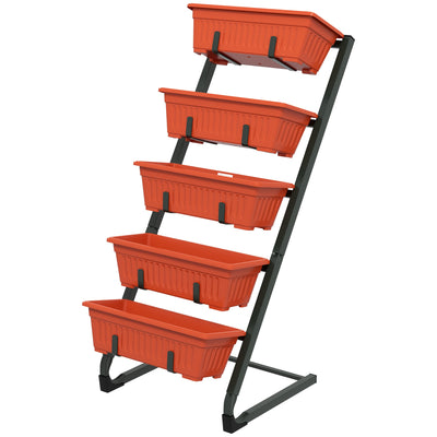 Outsunny 5-Tier Vertical Raised Garden Planter with 5 Container Boxes, Outdoor Plant Stand for Vegetable Flowers, Red 
