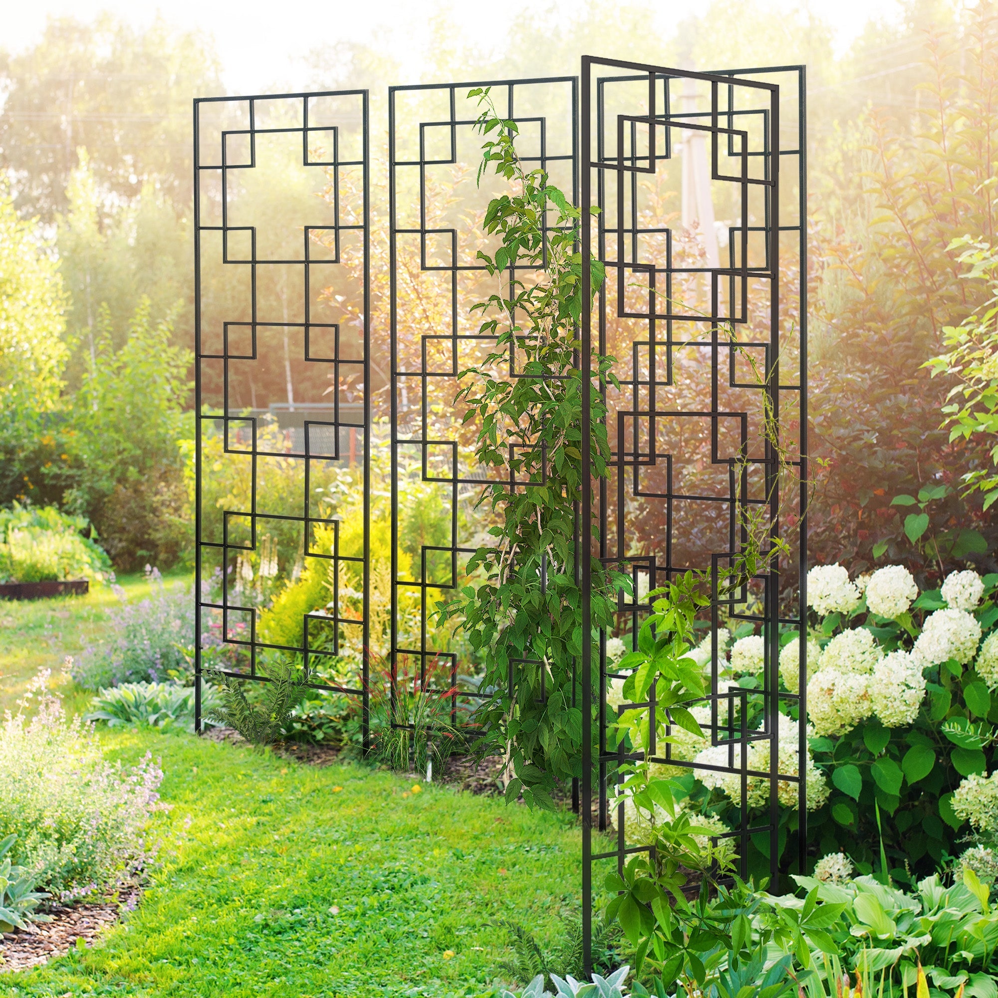 Outsunny 72in Garden Trellis with 4 Mental Grid Panels for Roses, Cucumbers & Vine Plants, Rust-Resistant for All Weather Use 