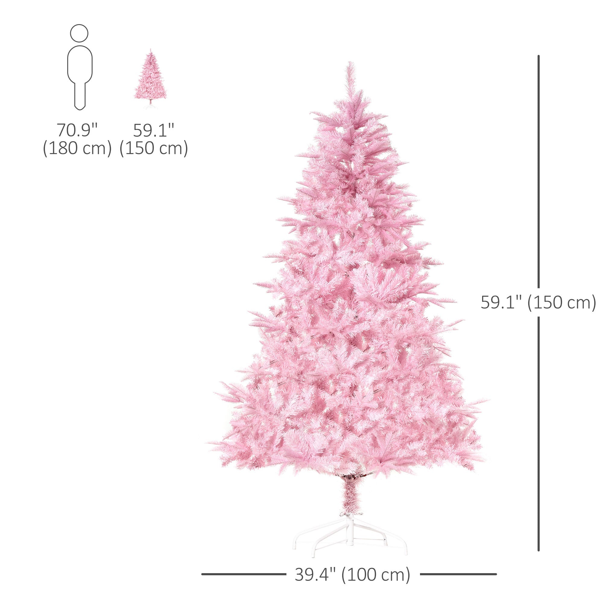 HOMCOM 5FT Pink Artificial Christmas Tree with Easy Automatic Open - Vibrant Holiday Decor for Home & Party 