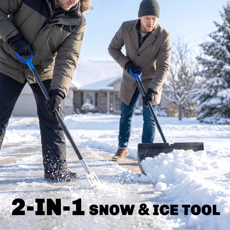 2-in-1 Snow Shovel & Ice Scraper, 22" Heavy-Duty Snow Pusher with Metal Wear Strip