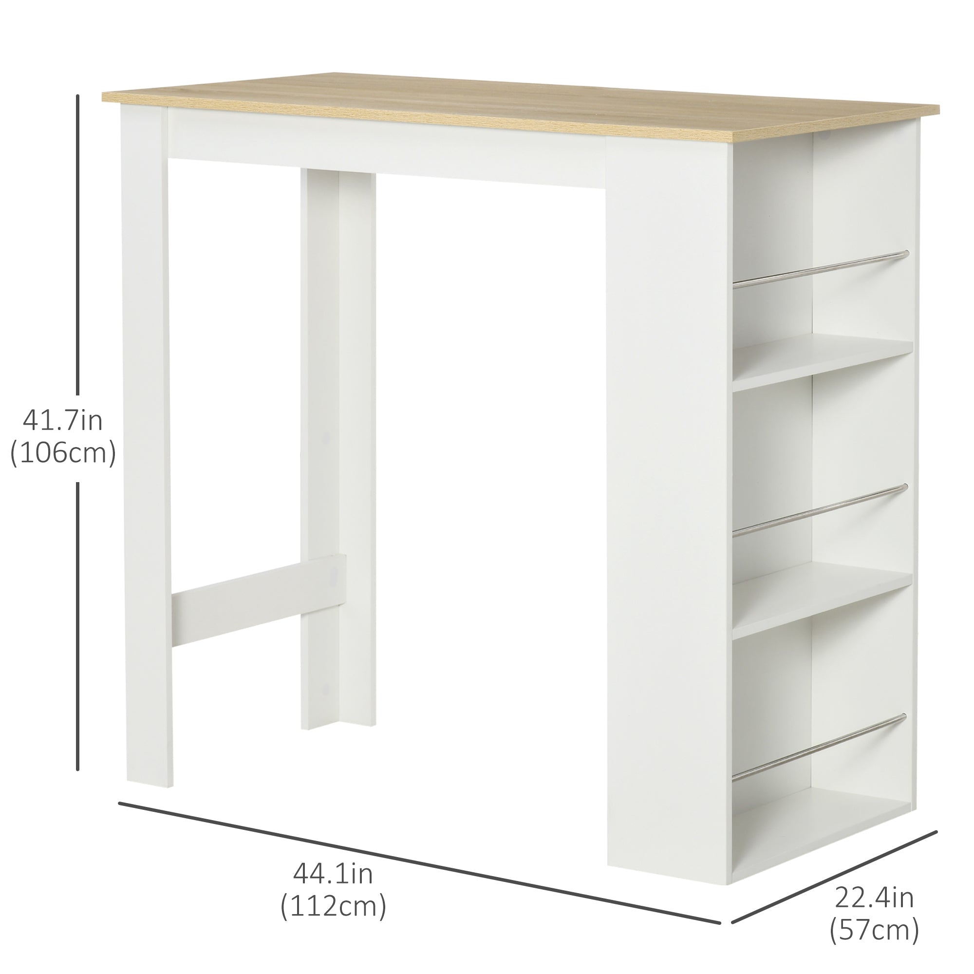 HOMCOM Bar Height Dining Table Modern with 3 Storage Shelves for Kitchen Dining Room Living Room White 