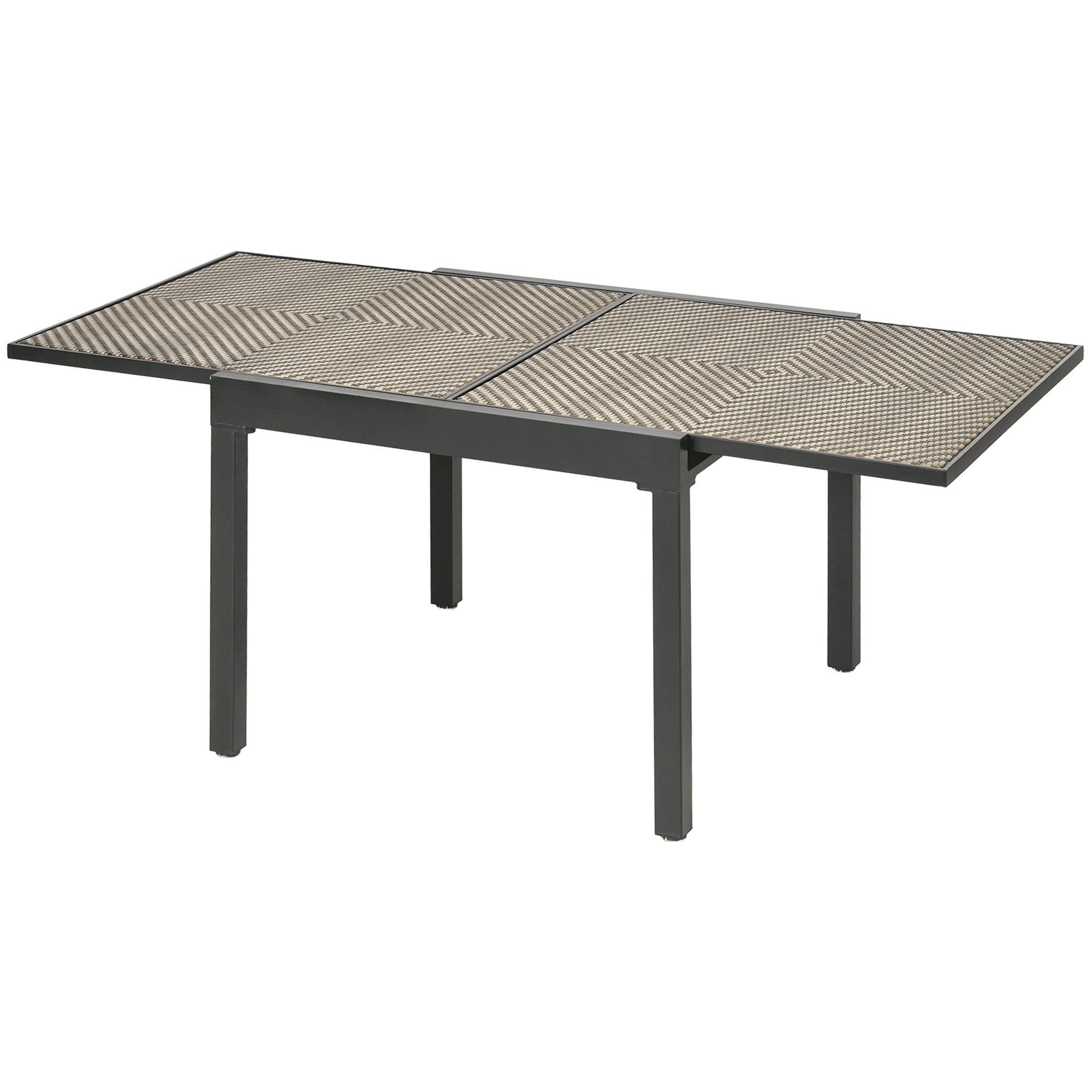 Outsunny Extendable Rattan Dining Table Patio Aluminum Frame Retractable Mixed Brown 90/180 x 90 cm 