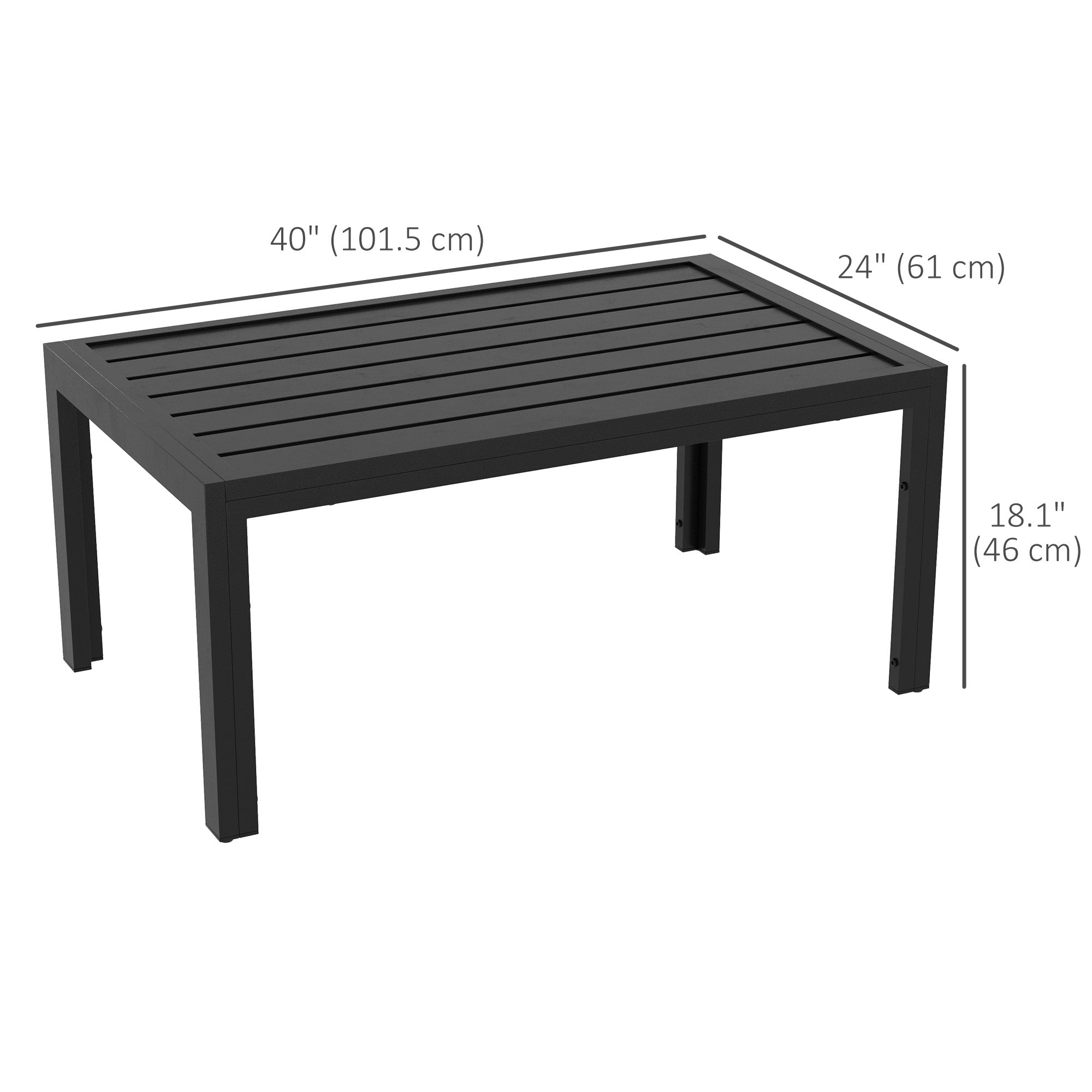 Outsunny Outdoor Coffee Table, Rectangular Patio Side Table with Steel Frame and Slat Tabletop for Garden, Balcony, Black 
