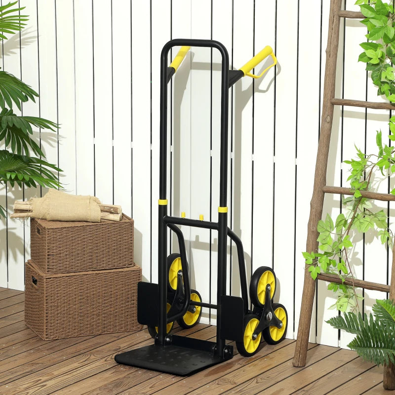 6-Wheels Stair Climber Trolley Cart, Hand Truck and Dolly, Foldable Steel Load Cart, 264lbs Capacity, Yellow