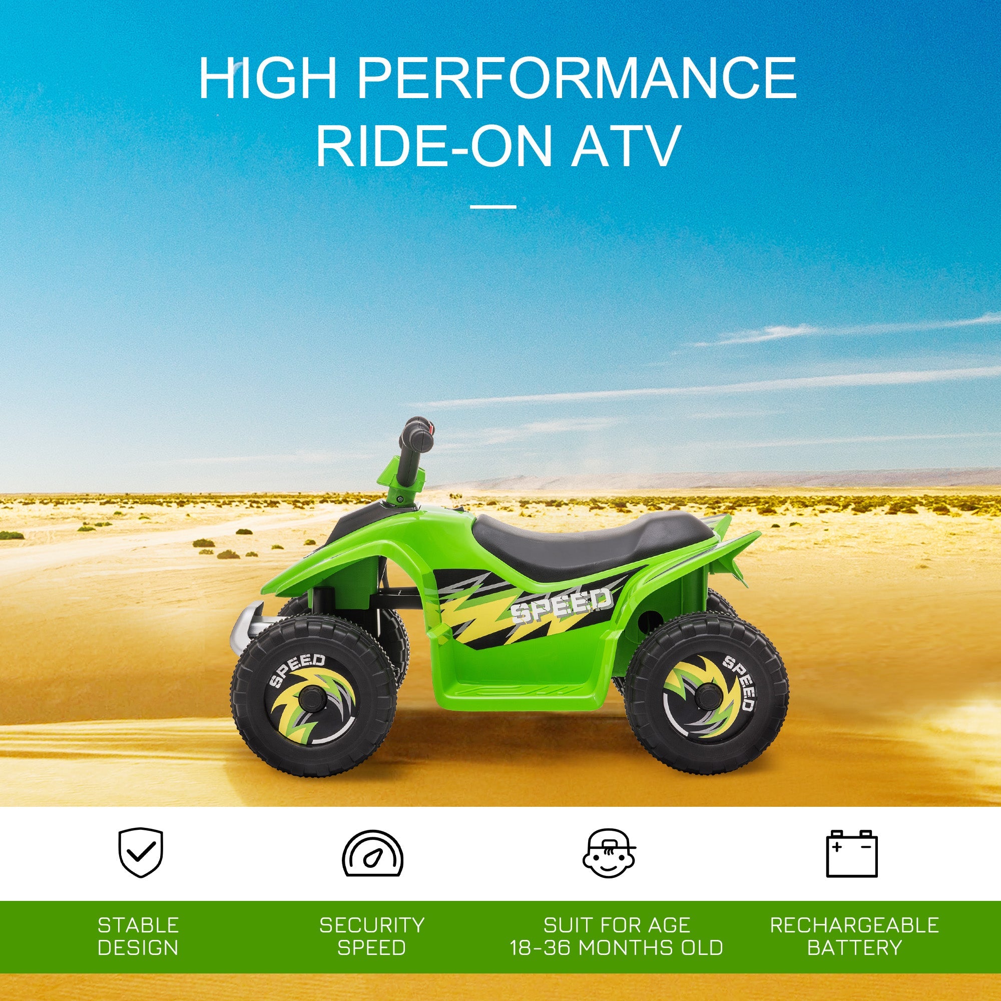 Aosom Kids Ride on ATV, 6V Battery Powered Quad Car with Forward, Reverse Switch, for Boys Girls 18-36 Months, Green 
