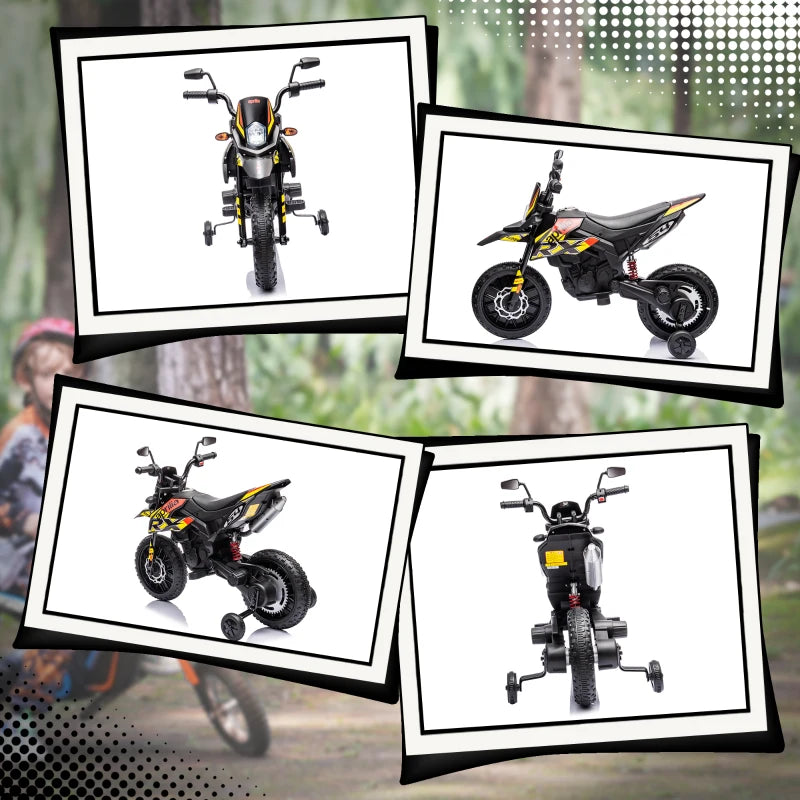 Qaba 12V Aprilia Licenced Kids Electric Motorcycle, Battery-Powered Dirt Bike with Training Wheels for Aged 3-8, Yellow