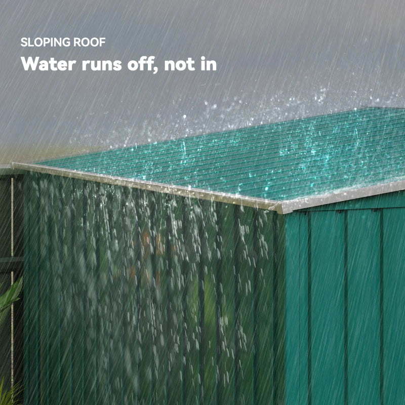 5'x7' Lean to Galvanized Metal Shed with Foundation, Garden Tool Storage House with Sliding Door and 2 Vents, Green