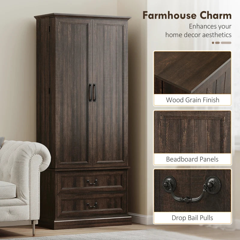 72" LED Kitchen Pantry Cabinet, Buffet Storage Cabinet with 10 Door Shelves, 2 Drawers and Adjustable Shelves, Brown