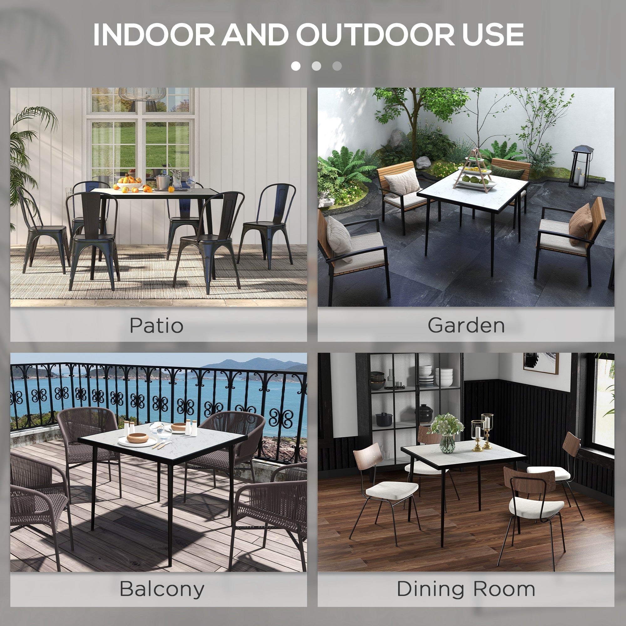 Outsunny Outdoor Dining Table for 4, Square Patio Dining Table with Marble Effect Tempered Glass Top and Steel Frame, White 
