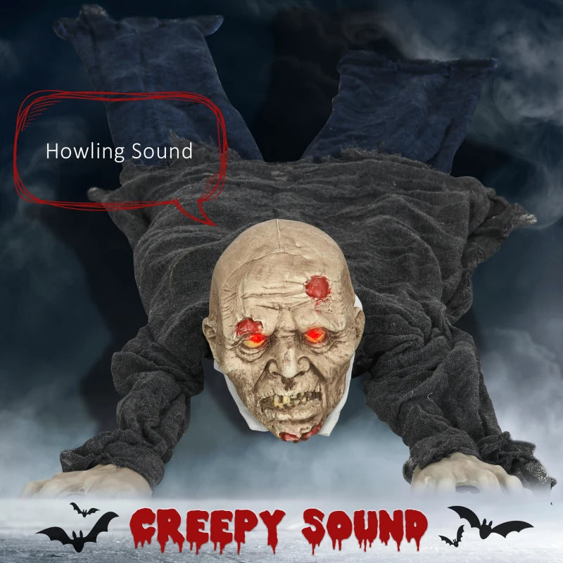 HOMCOM 62” Life-Size Outdoor Halloween Crawling Zombie – Animated Prop with Sound, Motion Activation & Light-Up Eyes 