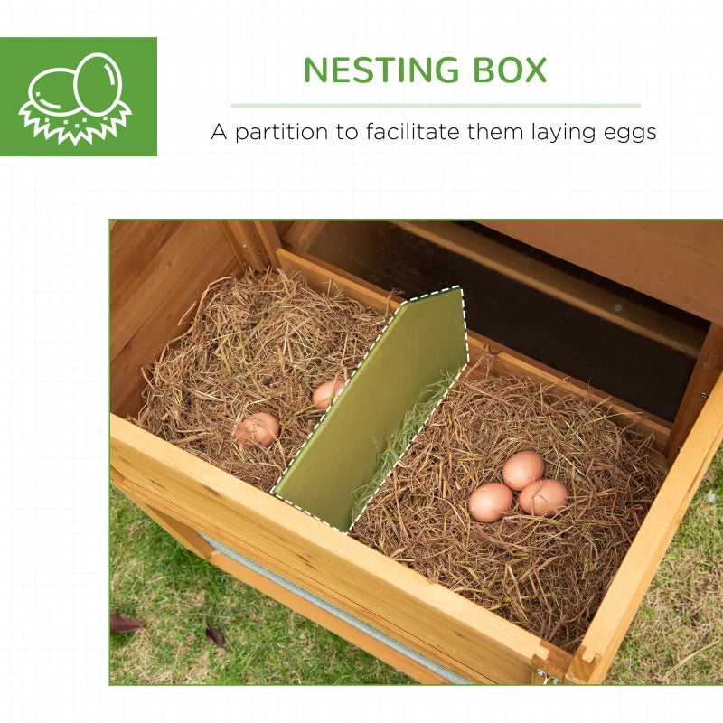 79" Wooden Chicken Coop, Outdoor Hen House, Poultry Habitat with Removable Tray, Nesting Box, Run, Ramp, Brown
