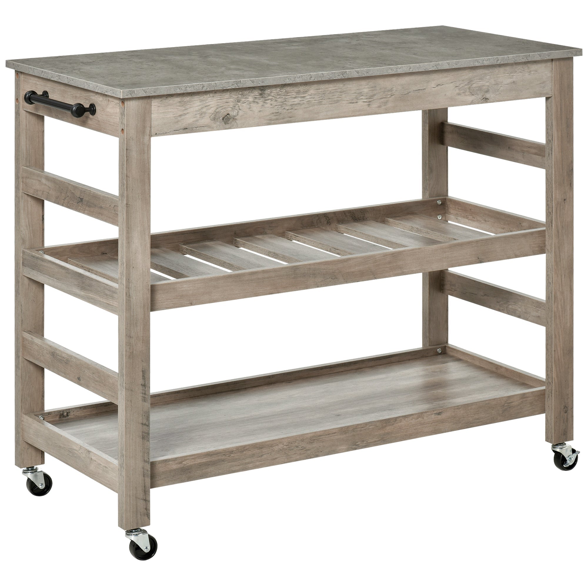 HOMCOM Culinary Companion: Rolling Kitchen Island Cart with Concrete Effect Top, Wine Rack Storage, Grey Utility Trolley 