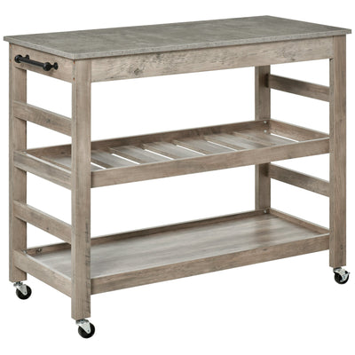 HOMCOM Culinary Companion: Rolling Kitchen Island Cart with Concrete Effect Top, Wine Rack Storage, Grey Utility Trolley 