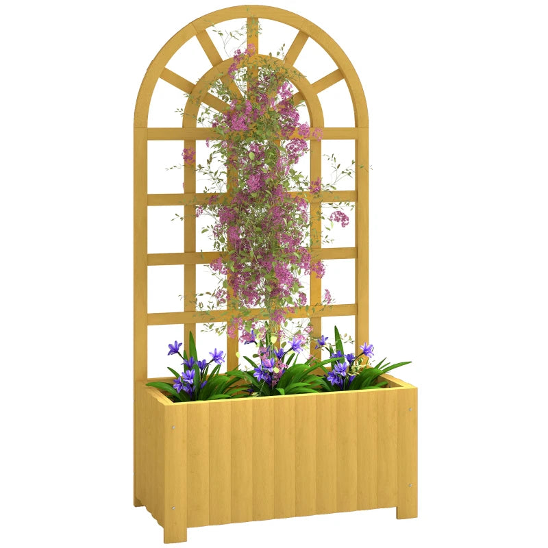 Wooden Raised Garden Bed with Lattice Trellis, Outdoor Elevated Planter Box with Drainage Holes for Climbing Plants