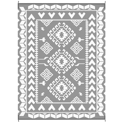 Outsunny 9' x 12' Outdoor RV Rug, Reversible Patio Floor Mat with Carry Bag, Rhombus Patchwork, Grey and White 