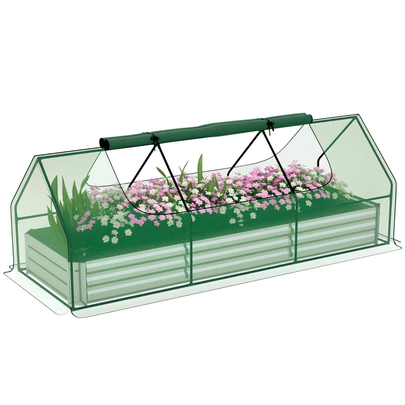 8.6 x 3 x 1ft Raised Garden Bed with Mini Greenhouse, Galvanized Raised Garden Bed with Cover for Herbs and Vegetables, Small Greenhouse for Patio Garden Balcony, Green