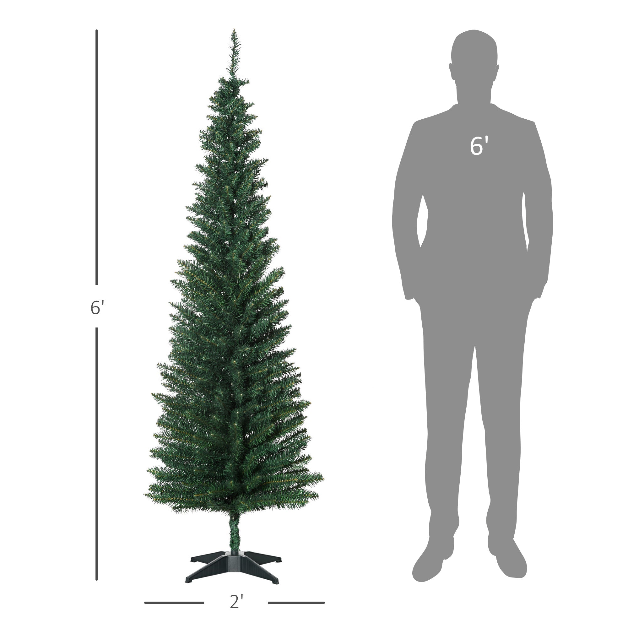 HOMCOM 6’ PVC Unlit Slim Artificial Pencil Christmas Tree Holiday Décor 