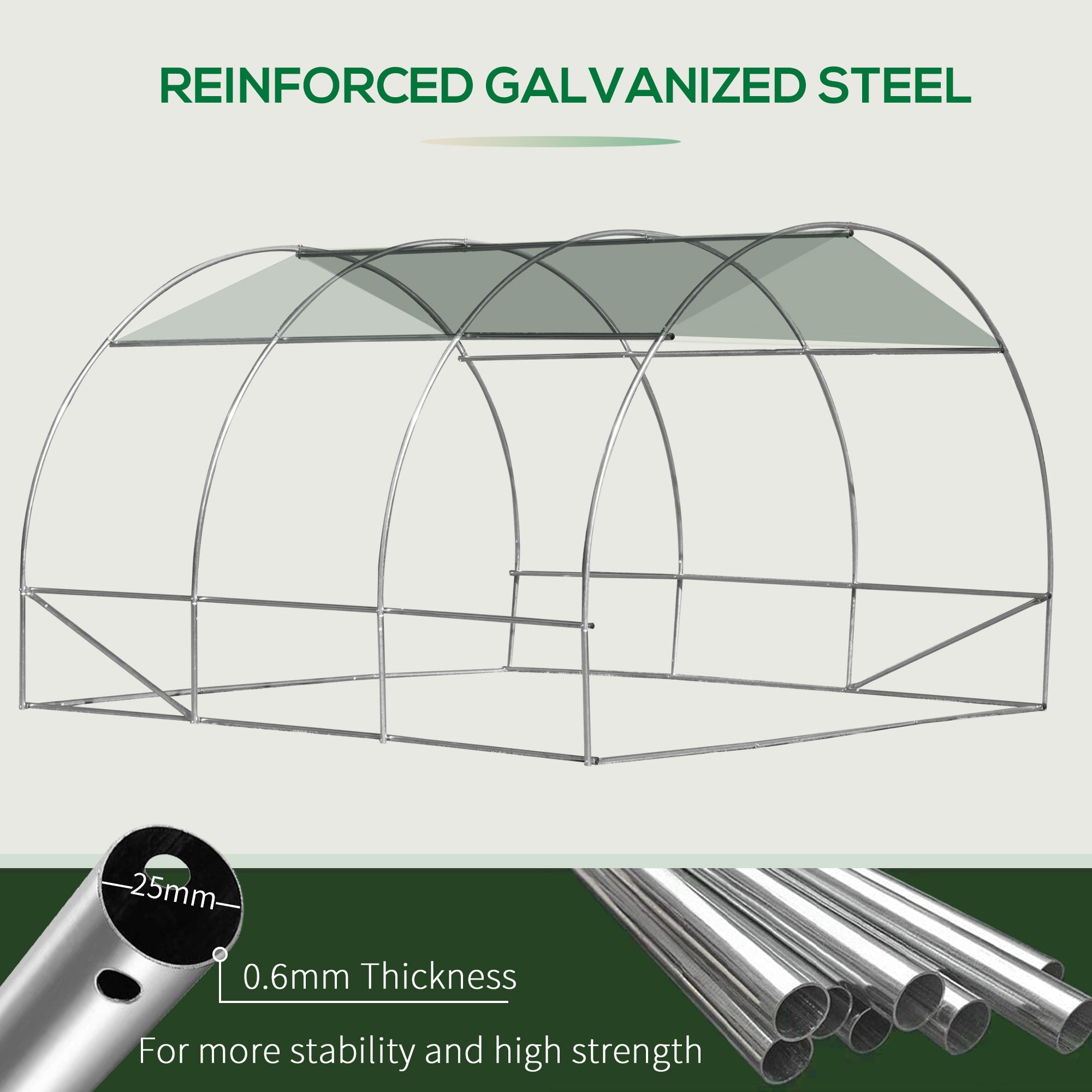 Outsunny 10' x 10' x 6.5' Walk-in Tunnel Greenhouse with High-Quality Transparent PE Cover, Zipper Doors, & Windows 
