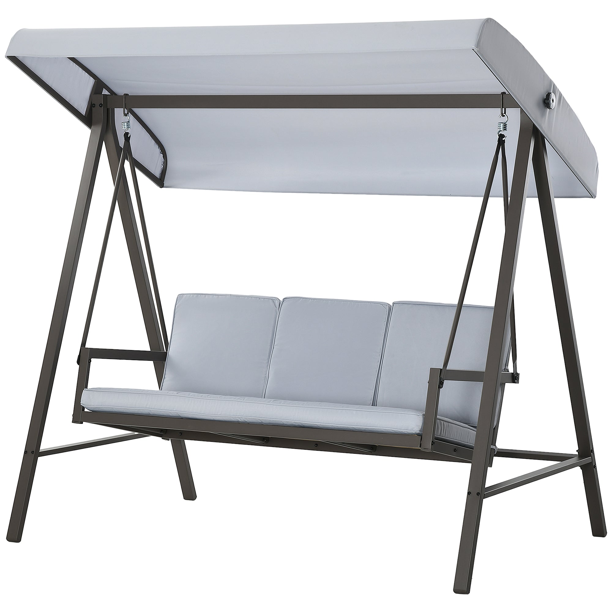 Outsunny 3 Seater Patio Swing Chair, Porch Swing with Adjustable Canopy and Removable Cushions, Outdoor Swing Seat, Light Grey 