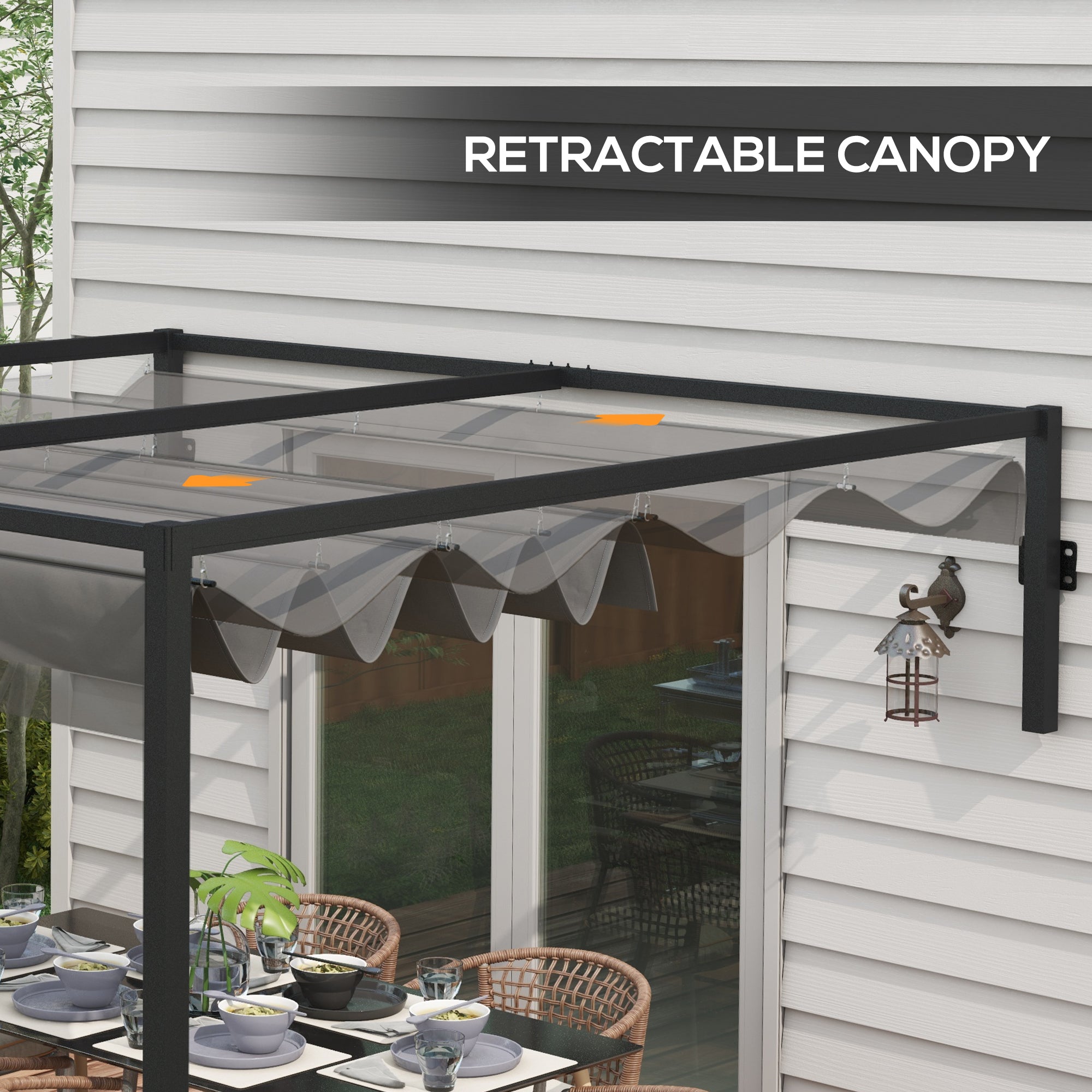 Outsunny 10' x 10' Lean To Pergola, Metal Pergola with Retractable Roof for Grill, Garden, Patio, Deck 