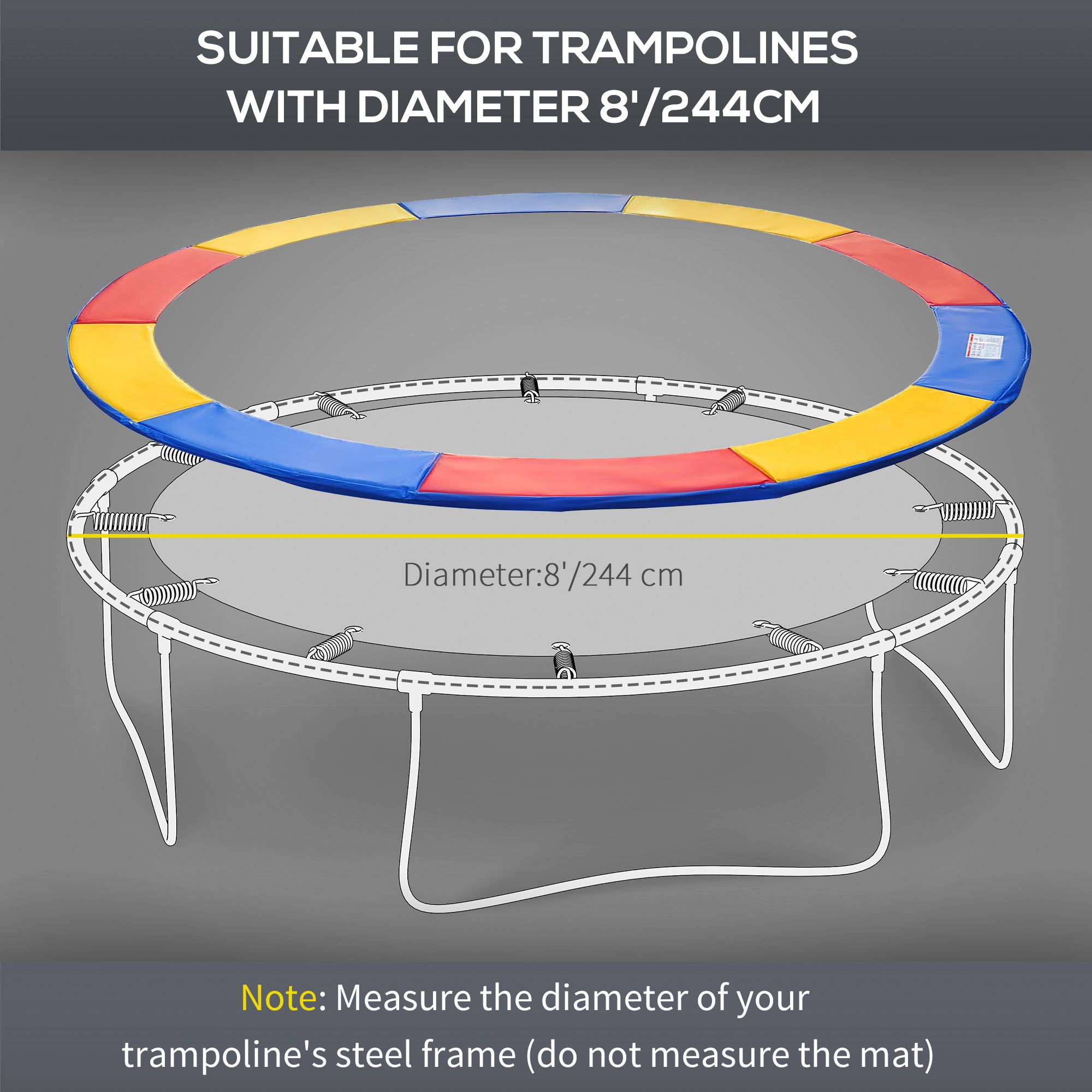 HOMCOM 8ft Trampoline Pad Safety Foam Replacement Jump Cover Colorful 