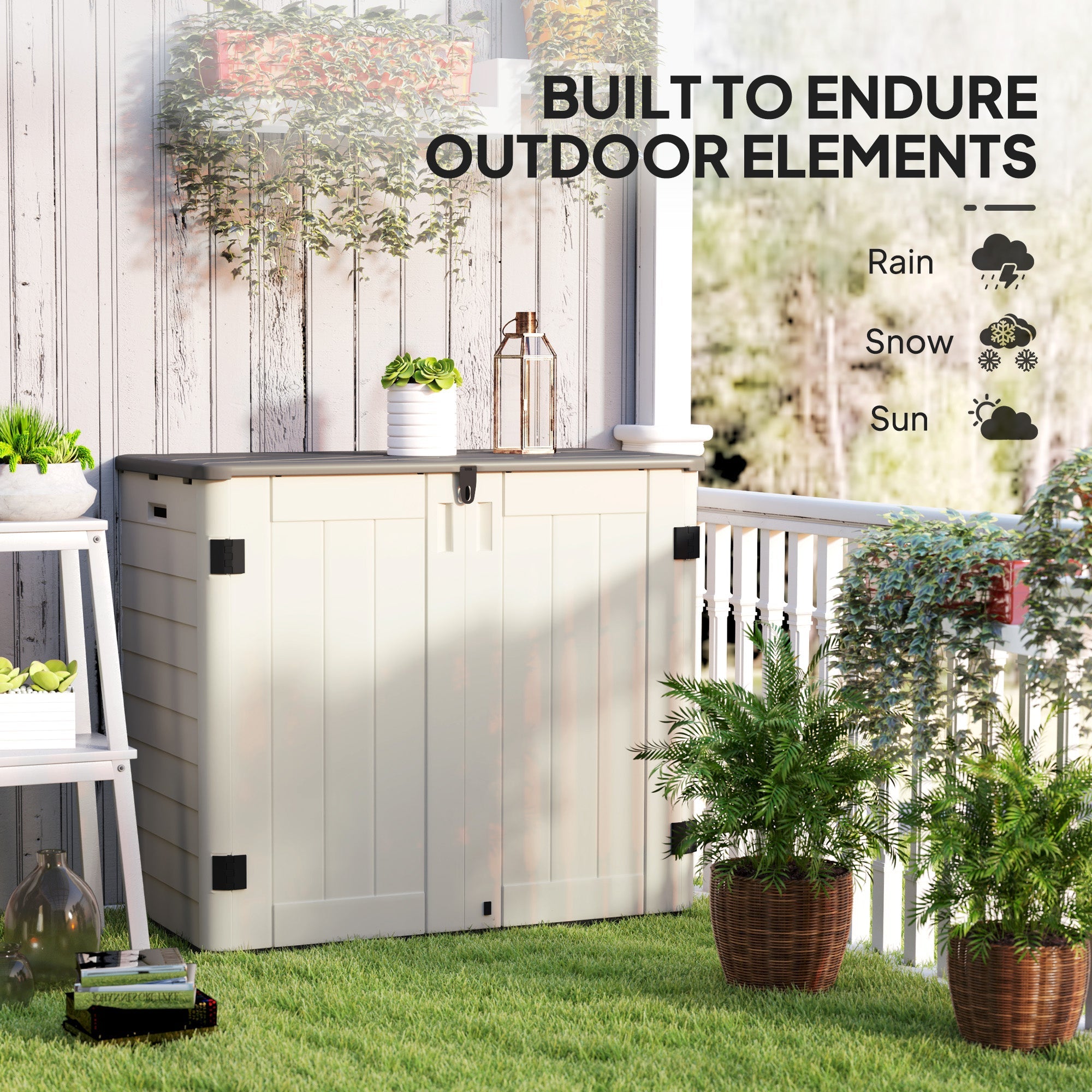 Outsunny 185 Gallon Outdoor Storage Cabinet with Openable Top and Lockable Doors for Lawnmower, Trash Can, Patio Accessories 