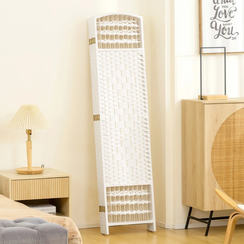 8 Panel Folding Room Divider, Portable Privacy Screen, Wave Fiber Room Partition for Home Office, White