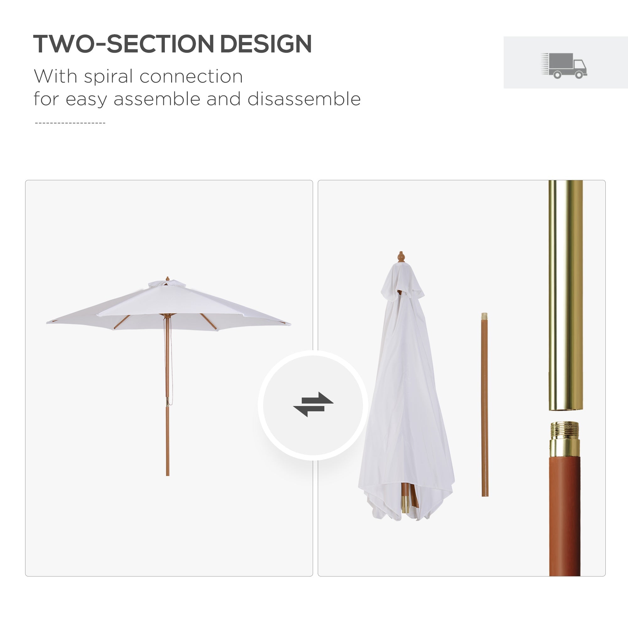 Outsunny Market Outdoor Patio Wood Sun Umbrella ⌀9' x 8' H Sunshade Garden Parasol UV Protection Beige 