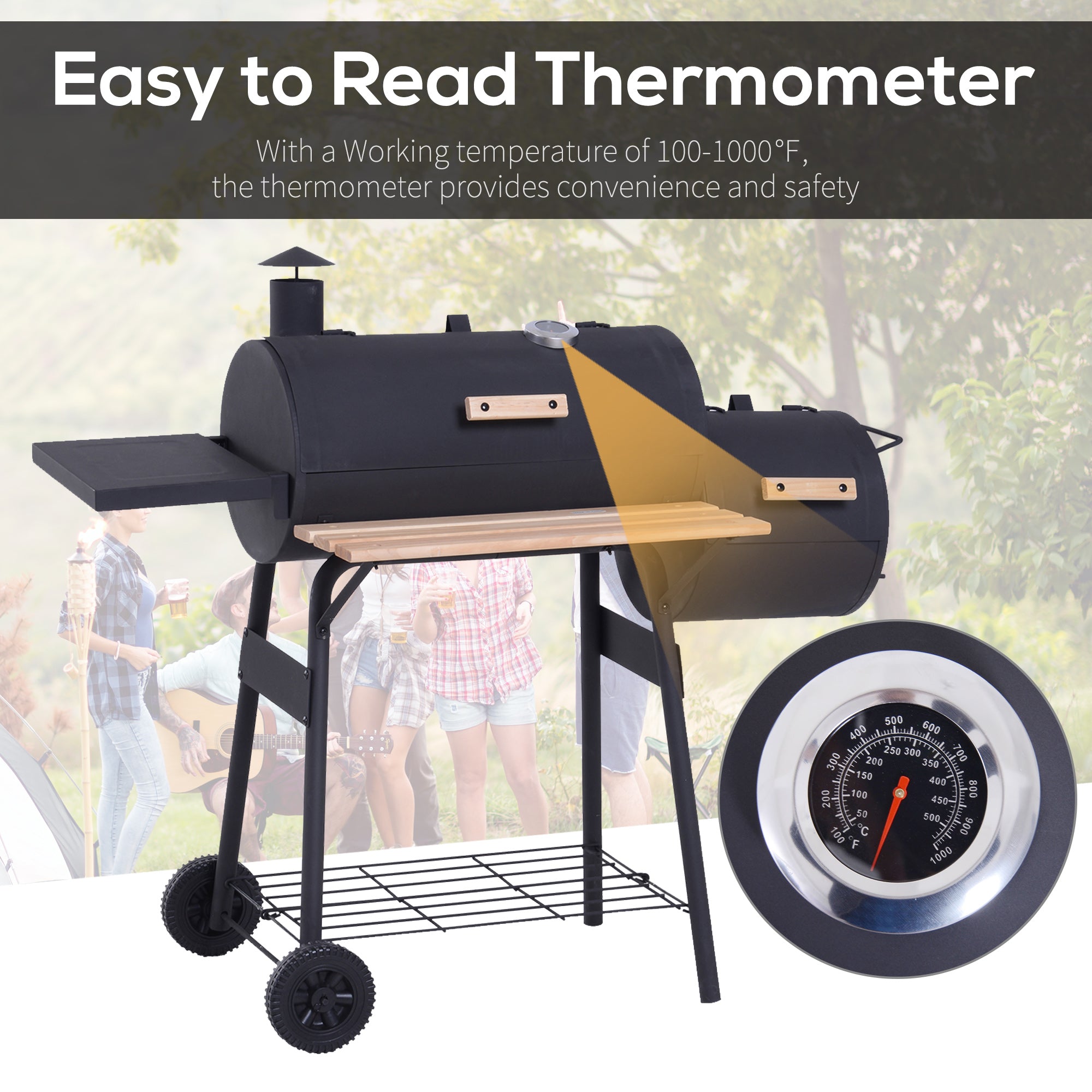 Outsunny 48" Freestanding Charcoal BBQ Grill Portable Smoker for Outdoor Camping Picnic Barbecue Cooker 