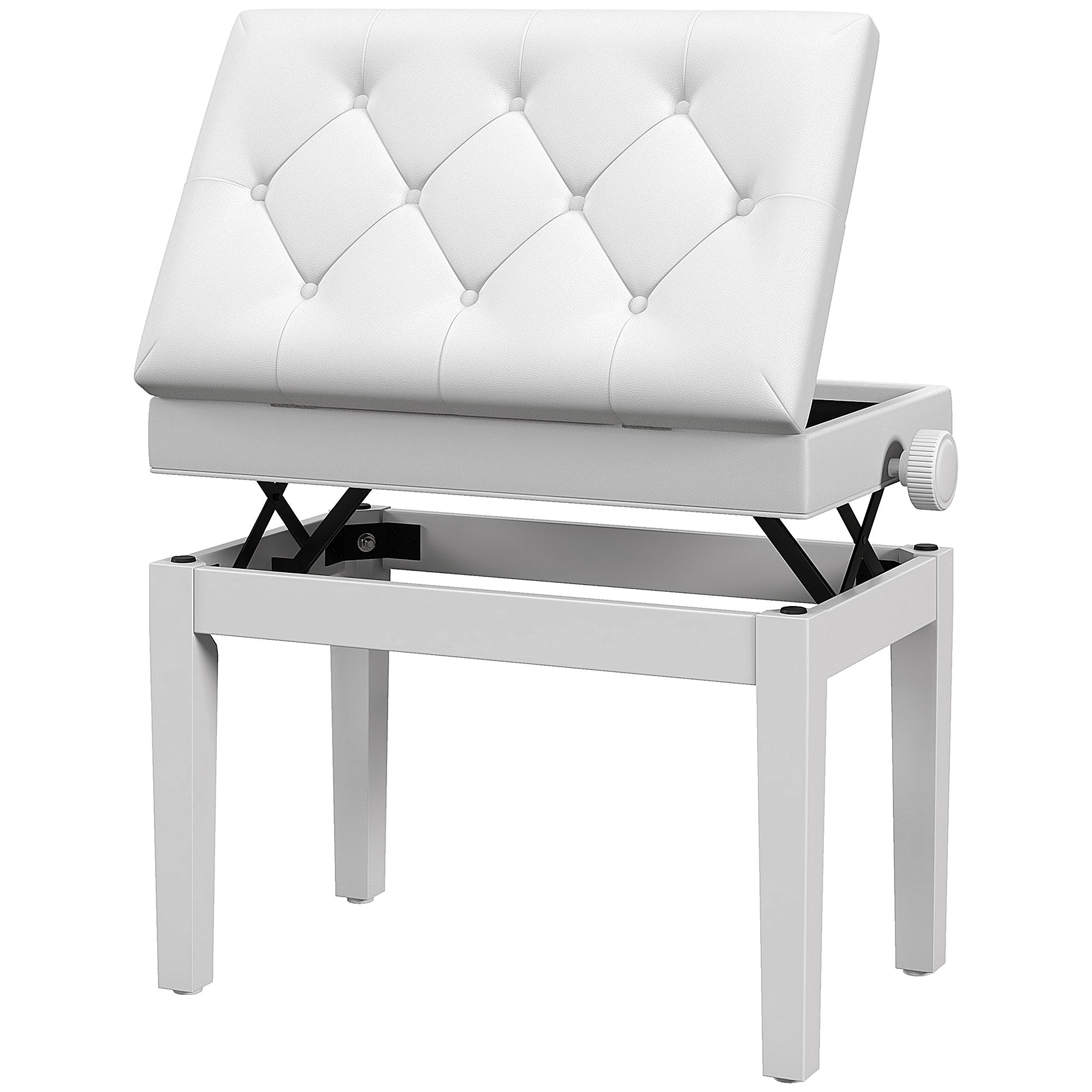 HOMCOM Adjustable Piano Bench with Storage and Soft PU Leather Padded, with Enough Music Storage Design, White 