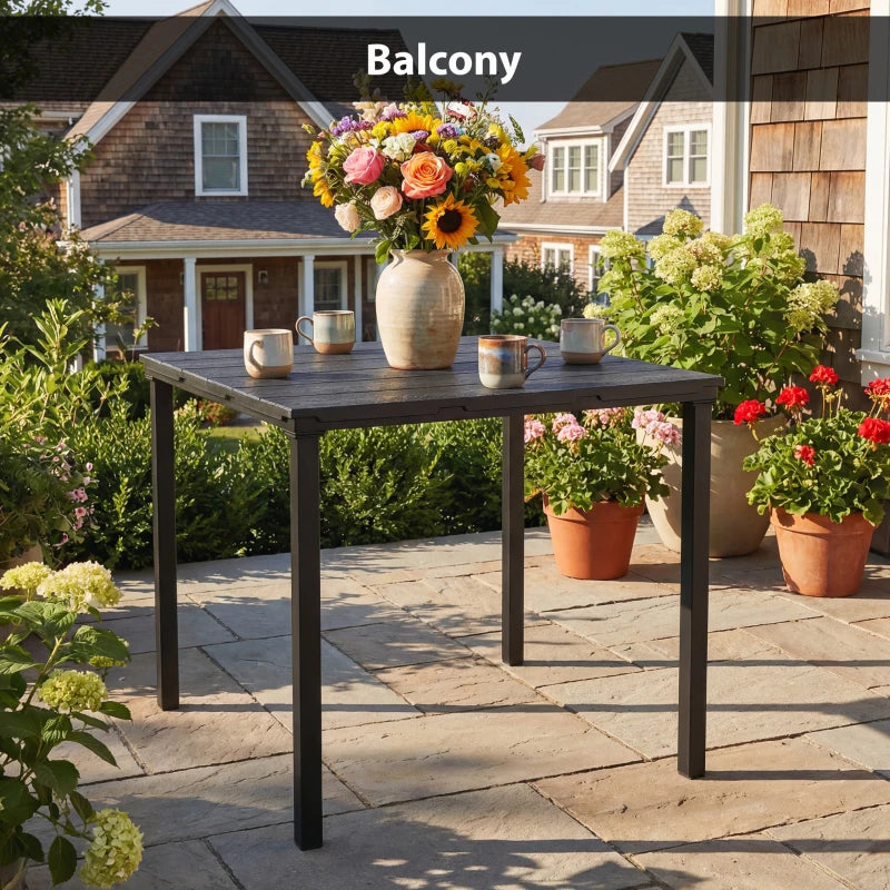 Outdoor Dining Table for 4, Square HDPE Patio Table with Metal Legs for Garden, Backyard, Balcony, Deck, Black