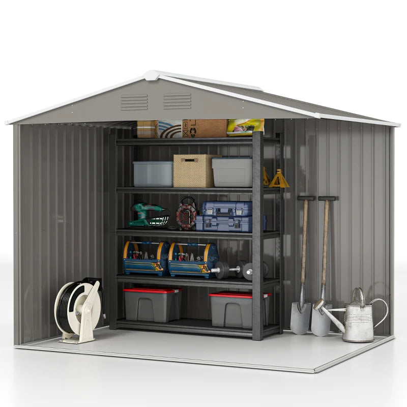 8' x 6' Outdoor Storage Shed, Metal Garden Tool Storage House with Lockable Sliding Doors and Vents for Backyard Patio Lawn, Light Grey