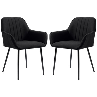 HOMCOM Upholstered Linen Fabric Accent Dining Chairs Set of 2 Metal Legs Black 