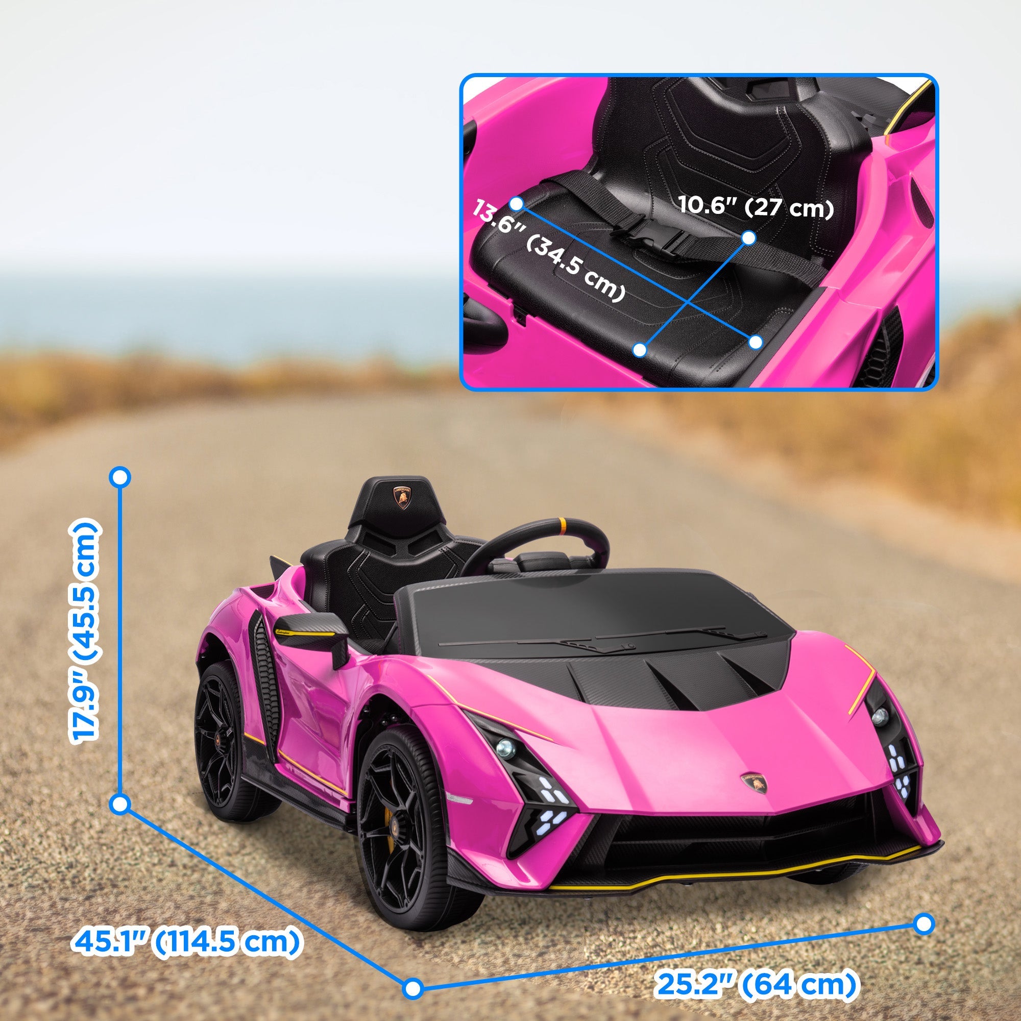 Qaba 12V Lamborghini Autentica Licensed Kids Car with Remote Control, 4 Wheels Spring Suspension, Soft Start, Pink 