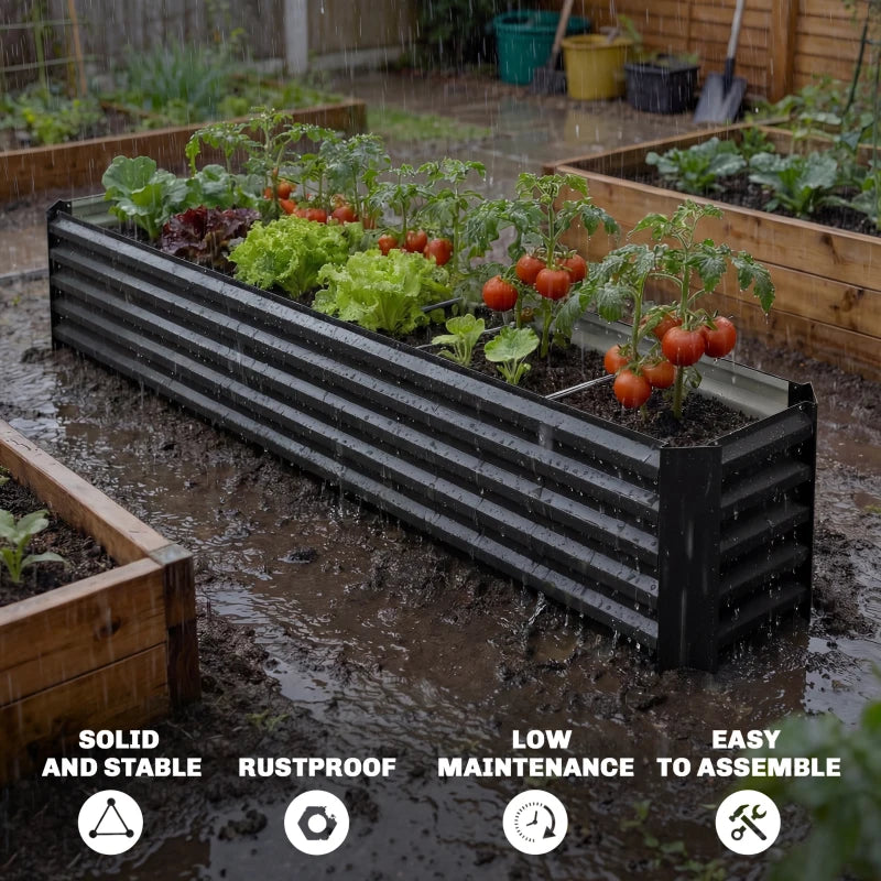 8 x 1.3 x 1.5ft Galvanized Raised Garden Bed, Reinforced Outdoor Planter Box with Open Bottom, Black