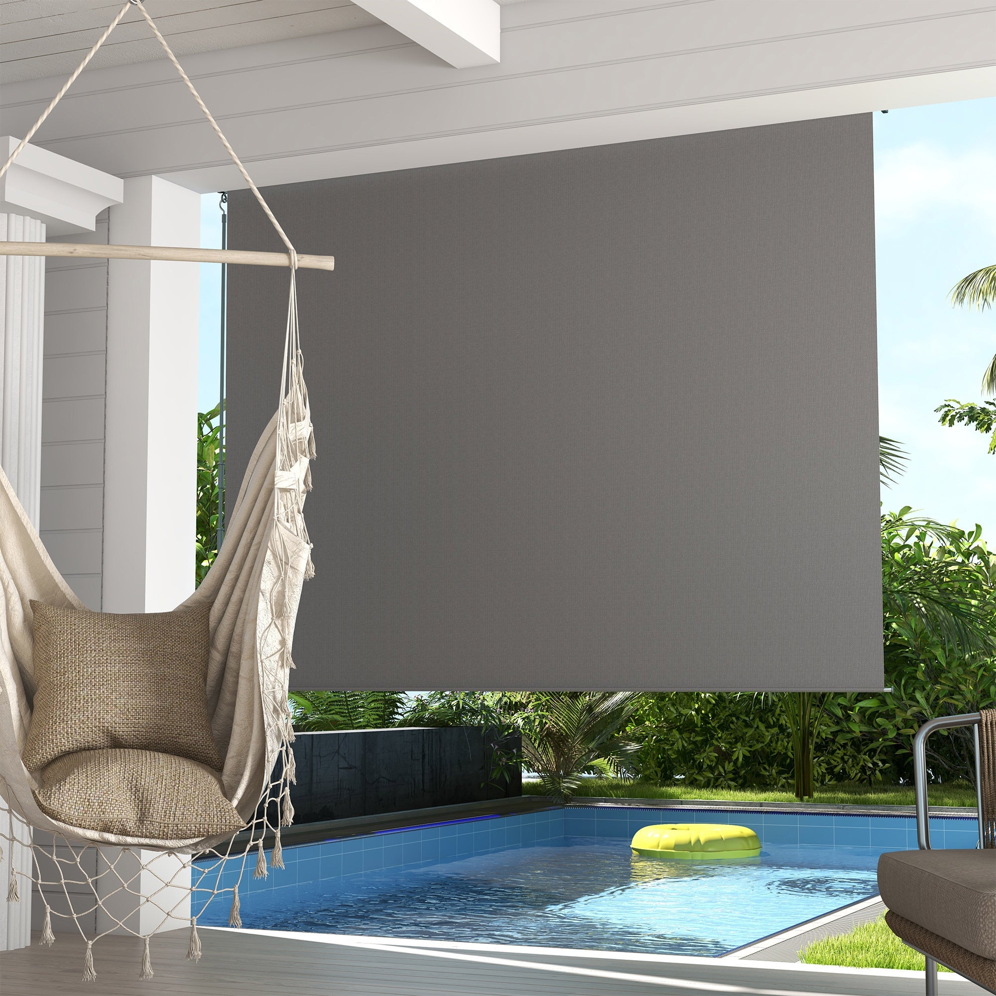 Outsunny 8x6 Patio Roller Shades, Outdoor Cordless Roll-Up Blinds for Porch & Gazebo, UV Protection, Light Grey 