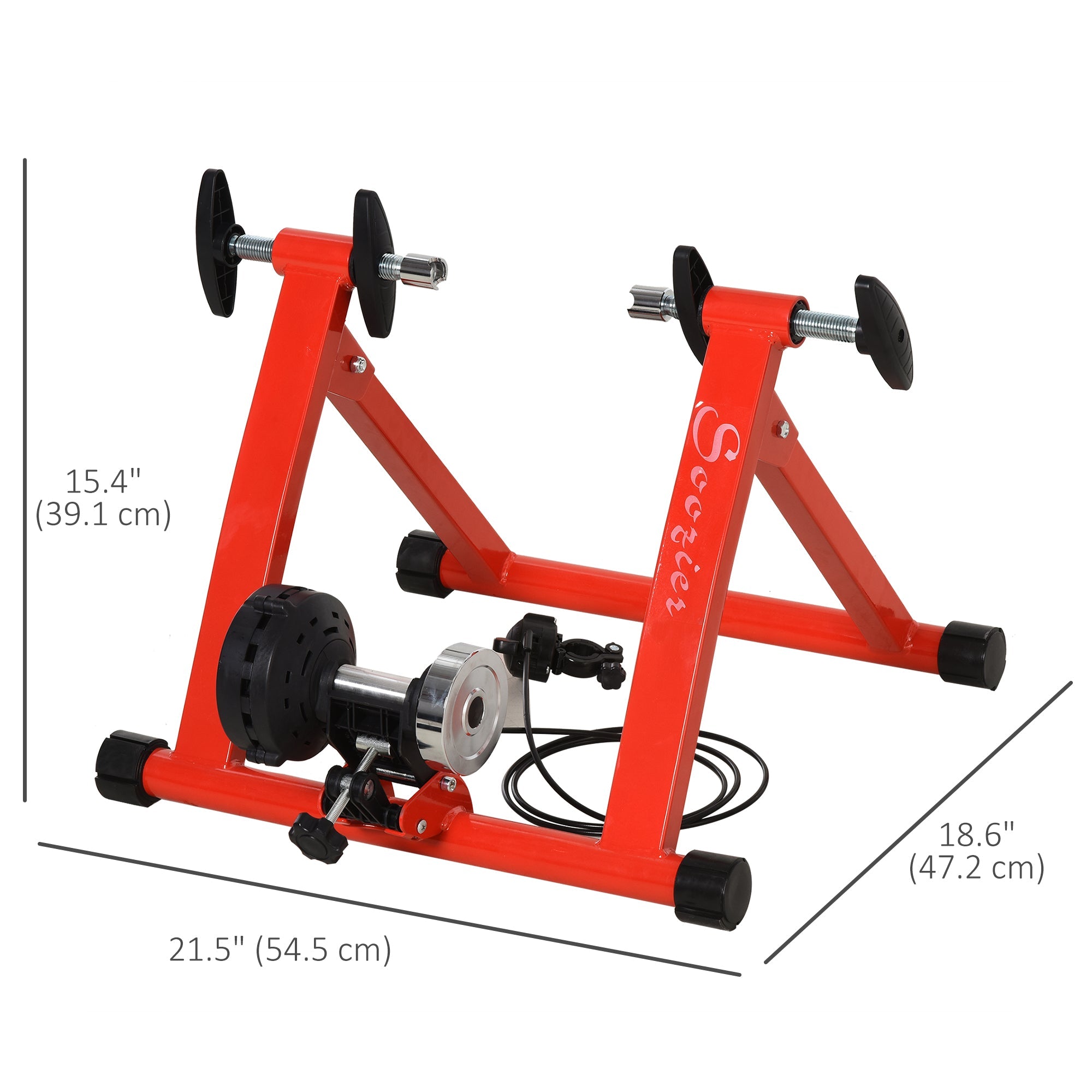 Soozier Magnetic Indoor Cycling Trainer: Portable Exercise Bike Stand with 5 Level Resistance for Fitness Training, Red 