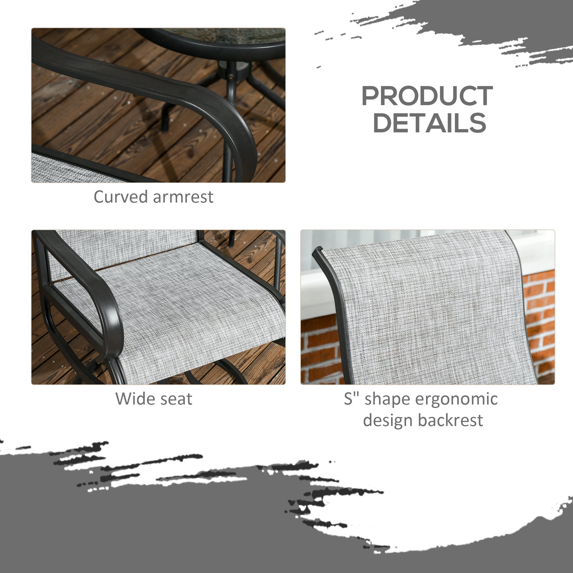 Outsunny 2pc 360° Swivel Rocking Chairs Curved Armrests S Shape Backrest Breathable Mesh Fabric Dark Grey 