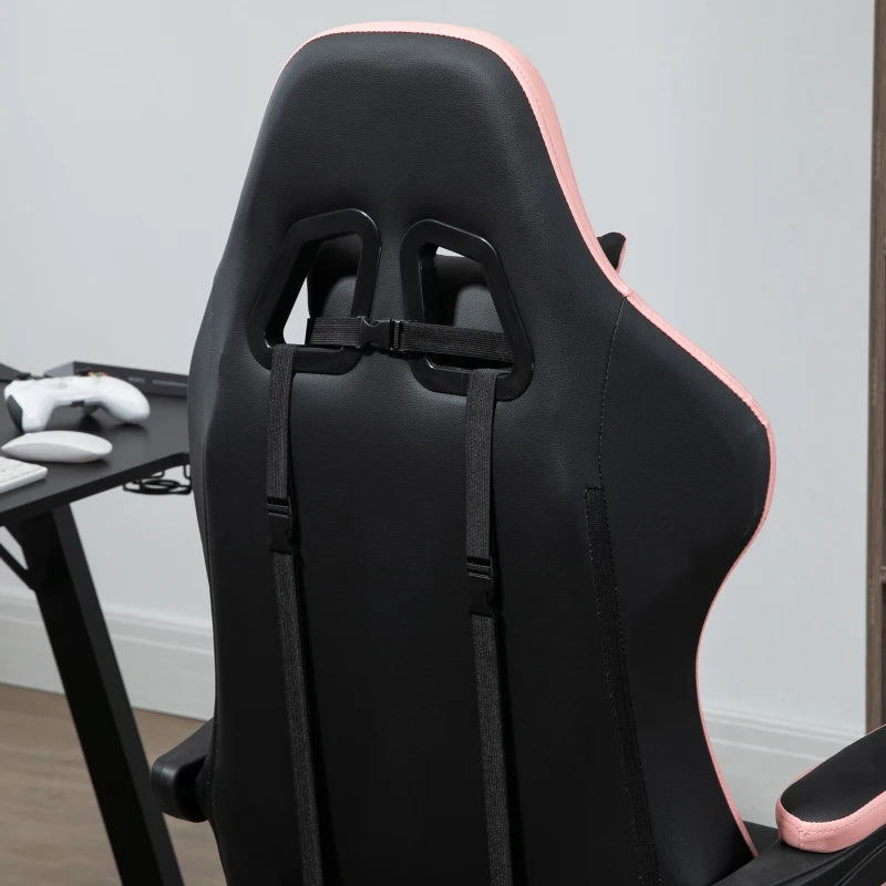 Computer Gaming Chair, PU Leather Office Desk Chair with Footrest, Swivel Wheels, 135° Reclining Back, Black