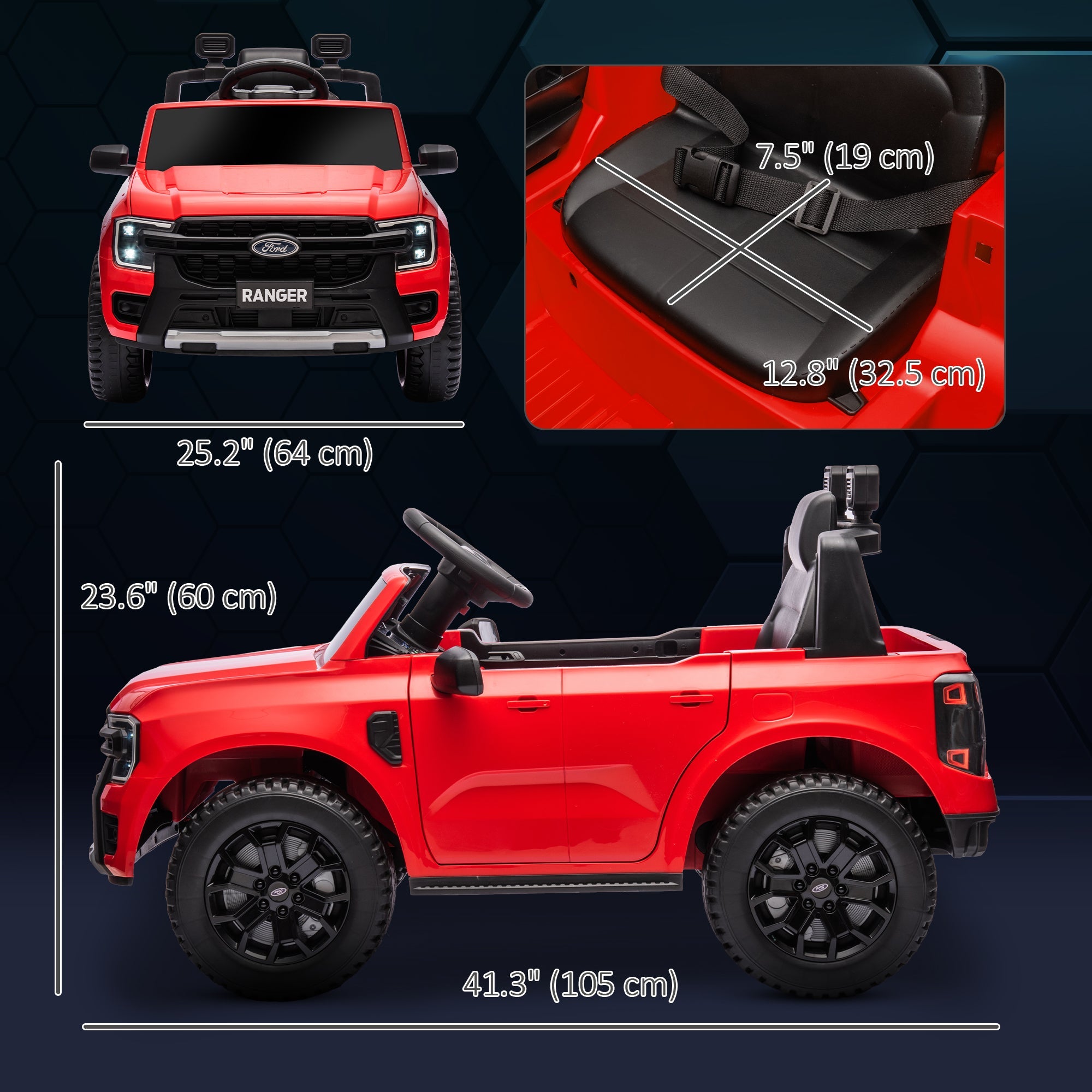 Qaba Ford Ranger Licensed 12V Ride on Car Battery Powered Kids Truck w/ Rear Storage Remote, Spring Suspension, Red 