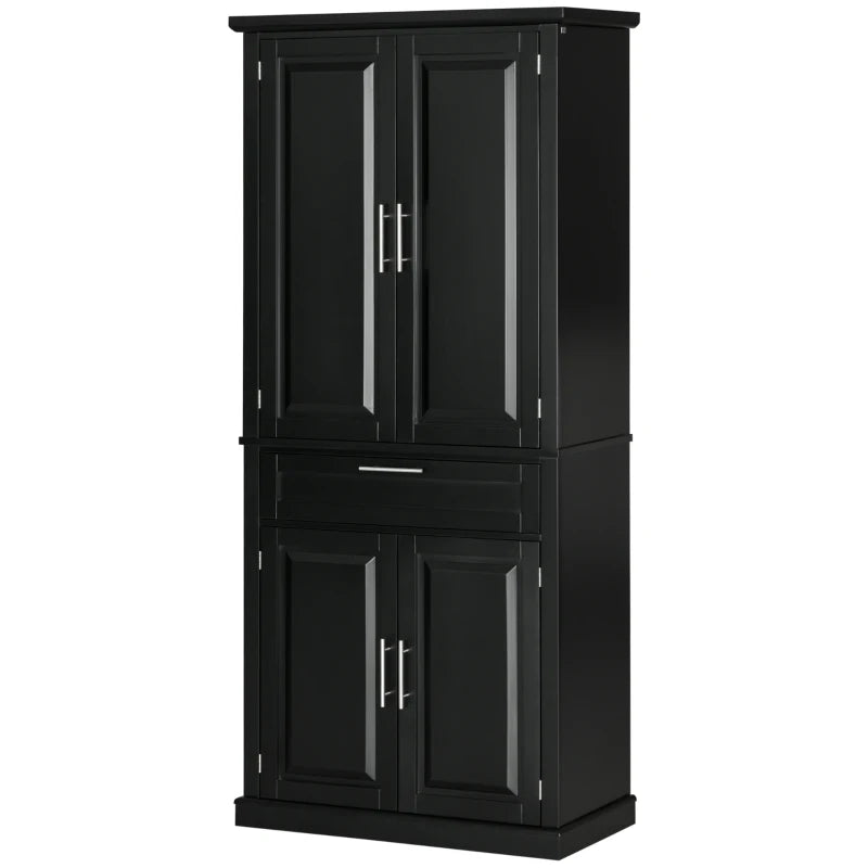 72" Kitchen Pantry Cabinet, Freestanding Storage Cabinet, 4-Door Cabinet with Drawer and Adjustable Shelves, Black
