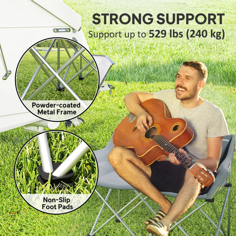 Double Camping Chair, Oversized Camping Loveseat for Adults, Heavy Duty Folding Camp Chair, Support 529 lbs