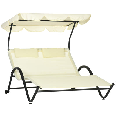 Outsunny Patio Chaise Lounge Chair Outdoor w Sunshade Roof Wheels Breathable Mesh Bed Pillows 